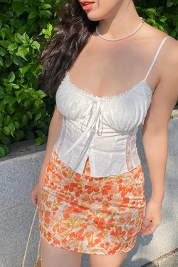 Vintage French Printed A-Line High-Waisted Bodycon Short Skirt with Built-In Safety Shorts - Chic Y2K Style