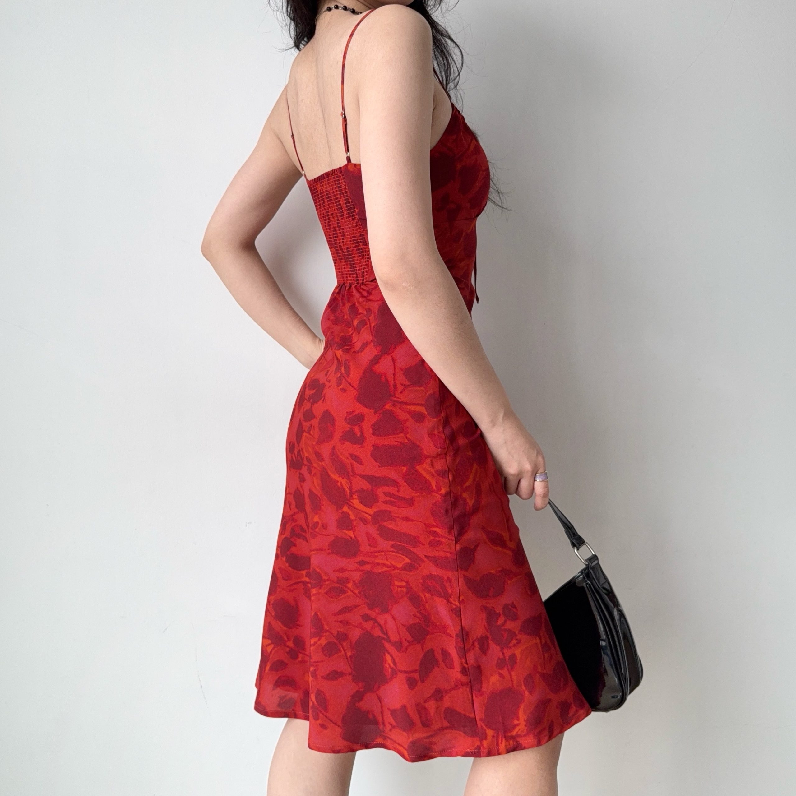 Vintage French Red Printed Cami Dress - Mid-Length Summer Vacation Dress for Women - Trendy 90s Inspired Style Vintage French Red Printed Cami Dress - Mid-Length Summer Vacation Dress for Women - Trendy 90s Inspired Style