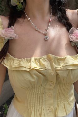 Vintage French Ruffled Sleeveless Shirt with Large Square Collar - Handmade Spring/Summer 2025 Vacation Top for Women