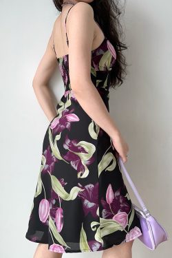 Vintage French Tulip Slip Dress - High Waist A-Line for Vacation - DIY Style, Perfect for 90s and Y2K Fashion Lovers