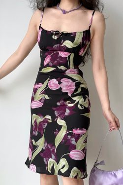 Vintage French Tulip Slip Dress - High Waist A-Line for Vacation - DIY Style, Perfect for 90s and Y2K Fashion Lovers