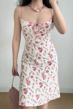 Vintage French Tulip Strap Dress for Women - Summer Slim A-Line Waist-Defined Short Skirt - 90s Inspired Fashion