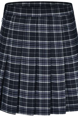 Vintage High Waist Side Tie Plaid Pleated Skirt for Women - Short 90s Inspired Skirt with Built-in Safety Pants