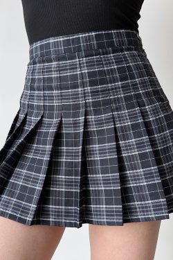 Vintage High Waist Side Tie Plaid Pleated Skirt for Women - Short 90s Inspired Skirt with Built-in Safety Pants