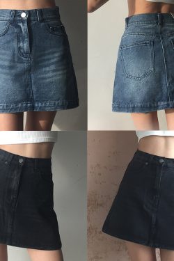 Vintage High-Waisted Distressed Denim Skirt with Cat Paw Print, A-Line Design, Versatile Style for 90s and Y2K Fashion Lovers