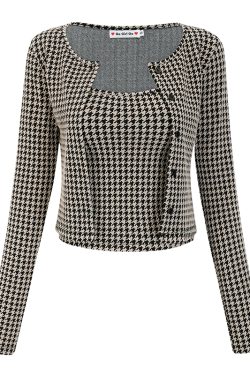 Vintage Houndstooth Camisole and Cardigan Two-Piece Set for Women - Slim Fit Short Top, Y2K Inspired Fashion