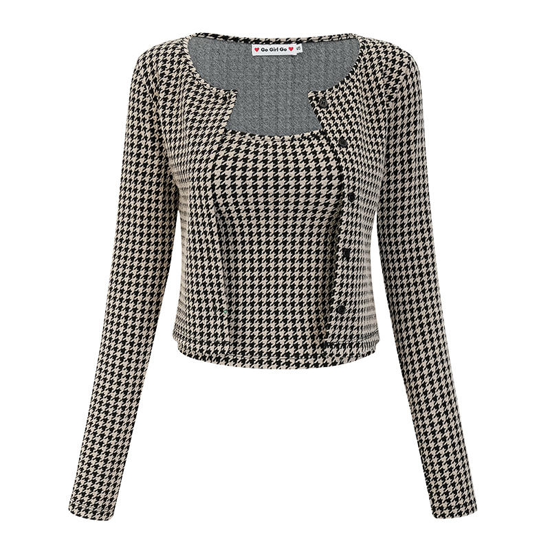 Vintage Houndstooth Camisole and Cardigan Two-Piece Set for Women - Slim Fit Short Top, Y2K Inspired Fashion Vintage Houndstooth Camisole and Cardigan Two-Piece Set for Women - Slim Fit Short Top, Y2K Inspired Fashion