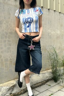 Vintage-Inspired Blue Denim Shorts for Summer 2025 - Three-Quarter Loose Wide-Leg Design, Slimming Fit, American Style