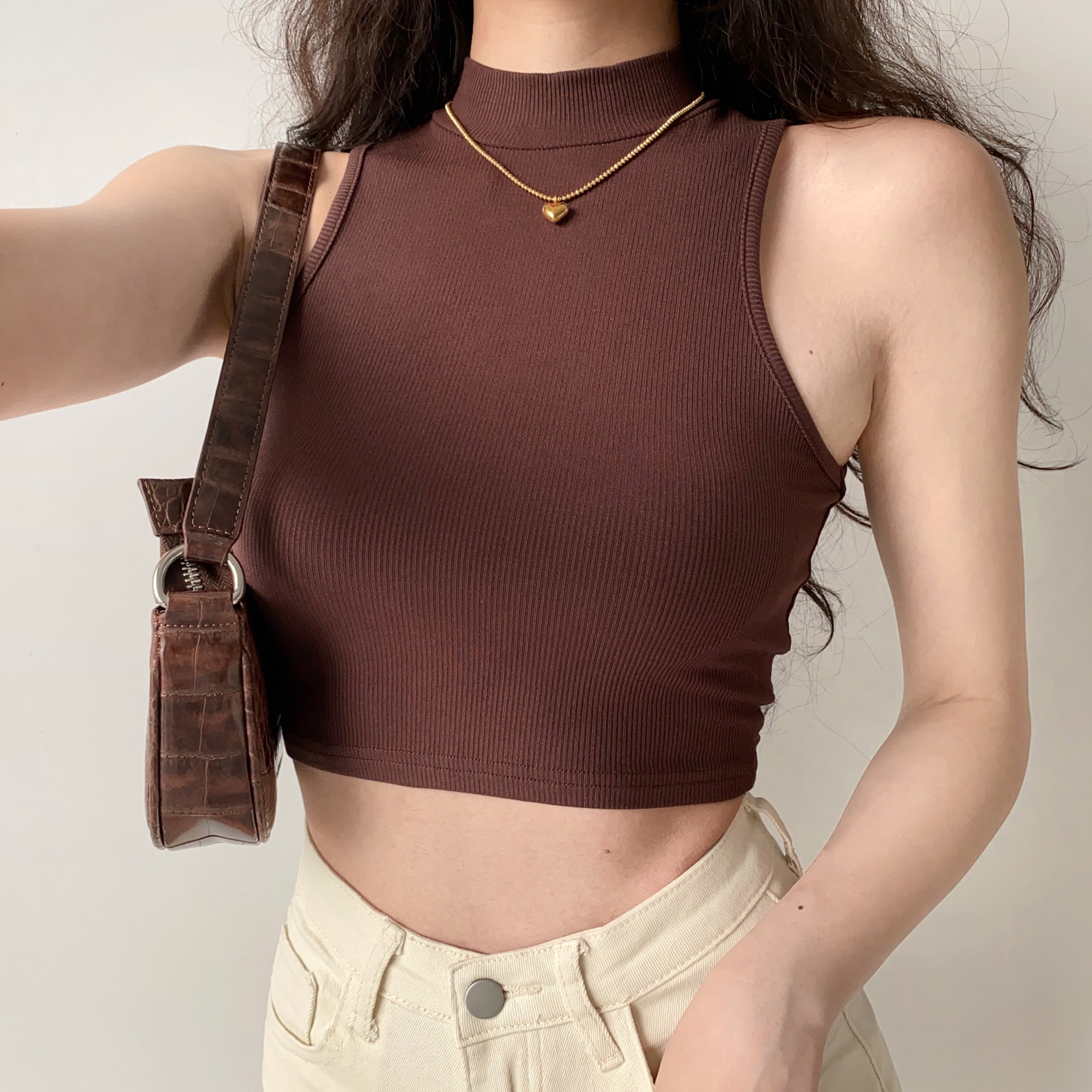 Vintage-Inspired High Neck Sleeveless Ribbed Tank Top for Women - Slim Fit Cropped Summer Belly Top Vintage-Inspired High Neck Sleeveless Ribbed Tank Top for Women - Slim Fit Cropped Summer Belly Top