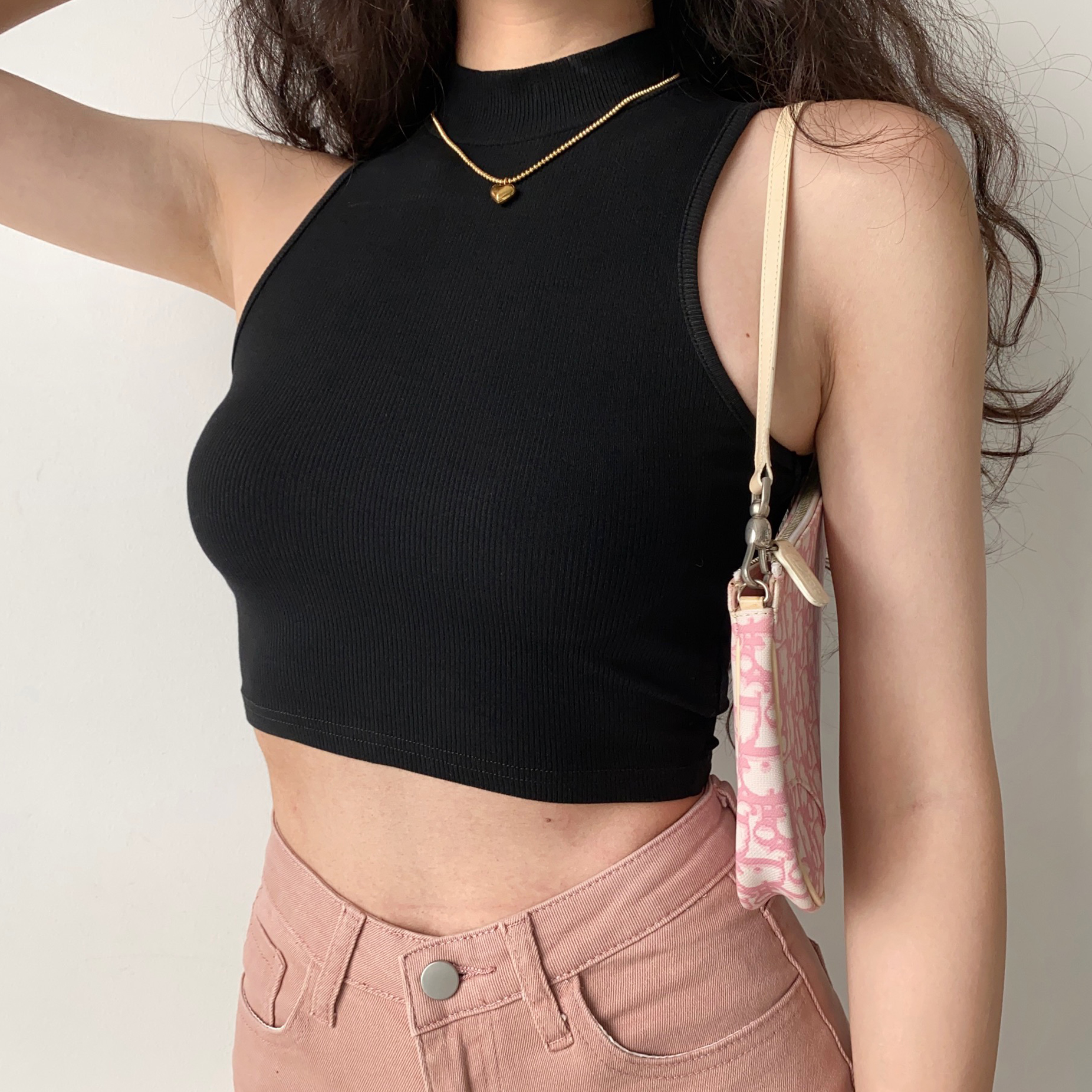 Vintage-Inspired High Neck Sleeveless Ribbed Tank Top for Women - Slim Fit Cropped Summer Belly Top Vintage-Inspired High Neck Sleeveless Ribbed Tank Top for Women - Slim Fit Cropped Summer Belly Top