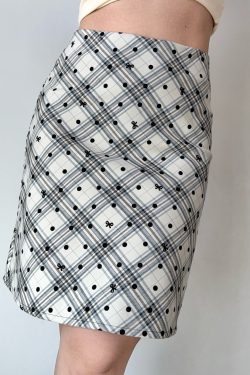 Vintage-Inspired Plaid Polka Dot A-Line Skirt for Women - High Waist Bodycon Mini/Midi Skirt in American Style