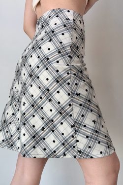 Vintage-Inspired Plaid Polka Dot A-Line Skirt for Women - High Waist Bodycon Mini/Midi Skirt in American Style