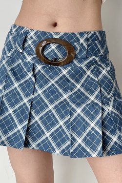 Vintage-Inspired Women's A-Line Plaid Pleated Skirt with Wide Waistband - Anti-Exposure Short Skirt for 90s Y2K Style
