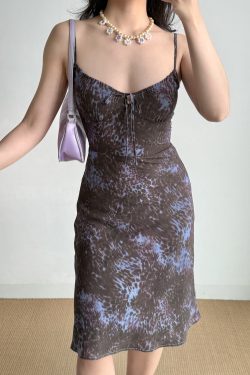 Vintage Leopard Print Cami Dress - Mid-Length Women's Summer Vacation Dress for a Chic 90s Y2K Look