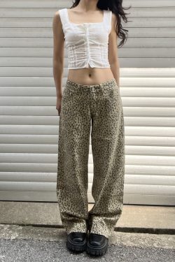 Vintage Leopard Print Loose Straight Low Waist Jeans for Women - 2025 Jennie Style Fashion Trend