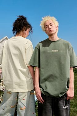 Vintage Letter Print Unisex Short Sleeve T-Shirt - Loose Fit, 90s American Style, Trendy Summer Fashion for Couples