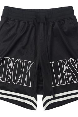 Vintage Loose Fitness Basketball Shorts with Large Logo Print - Street Style, Athletic Wear for Men - Trendy Urban Fashion