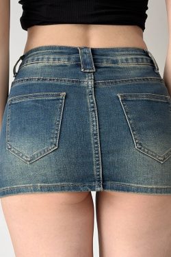 Vintage Low-Waist Denim Mini Skirt for Women - Slim Fit Bodycon Style, European and American Fashion, Anti-Exposure Design