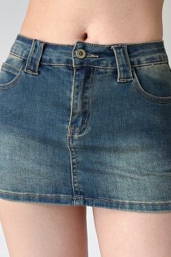 Vintage Low-Waist Denim Mini Skirt for Women - Slim Fit Bodycon Style, European and American Fashion, Anti-Exposure Design