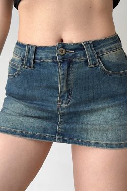 Vintage Low-Waist Denim Mini Skirt for Women - Slim Fit Bodycon Style, European and American Fashion, Anti-Exposure Design