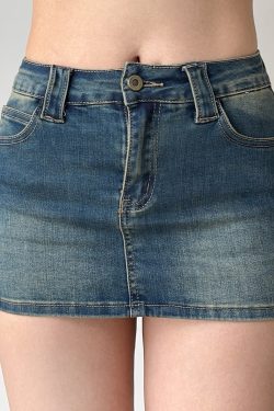 Vintage Low-Waist Denim Ultra-Short Bodycon Skirt for Women - European & American Style, Slim Fit, Anti-Exposure Design