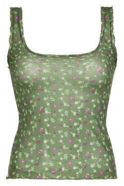 Vintage Mesh Floral Layered Slim Fit Spaghetti Strap Tank Top - Sexy Slimming Design for Y2K and 90s-Inspired Looks