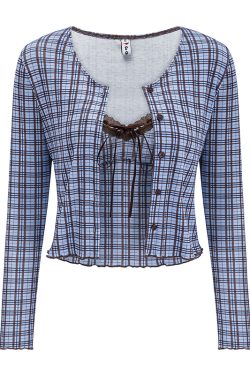 Vintage Plaid Camisole Cardigan Two-Piece Set for Women - Slim Fit Short Crop Top - Y2K Inspired Fashion