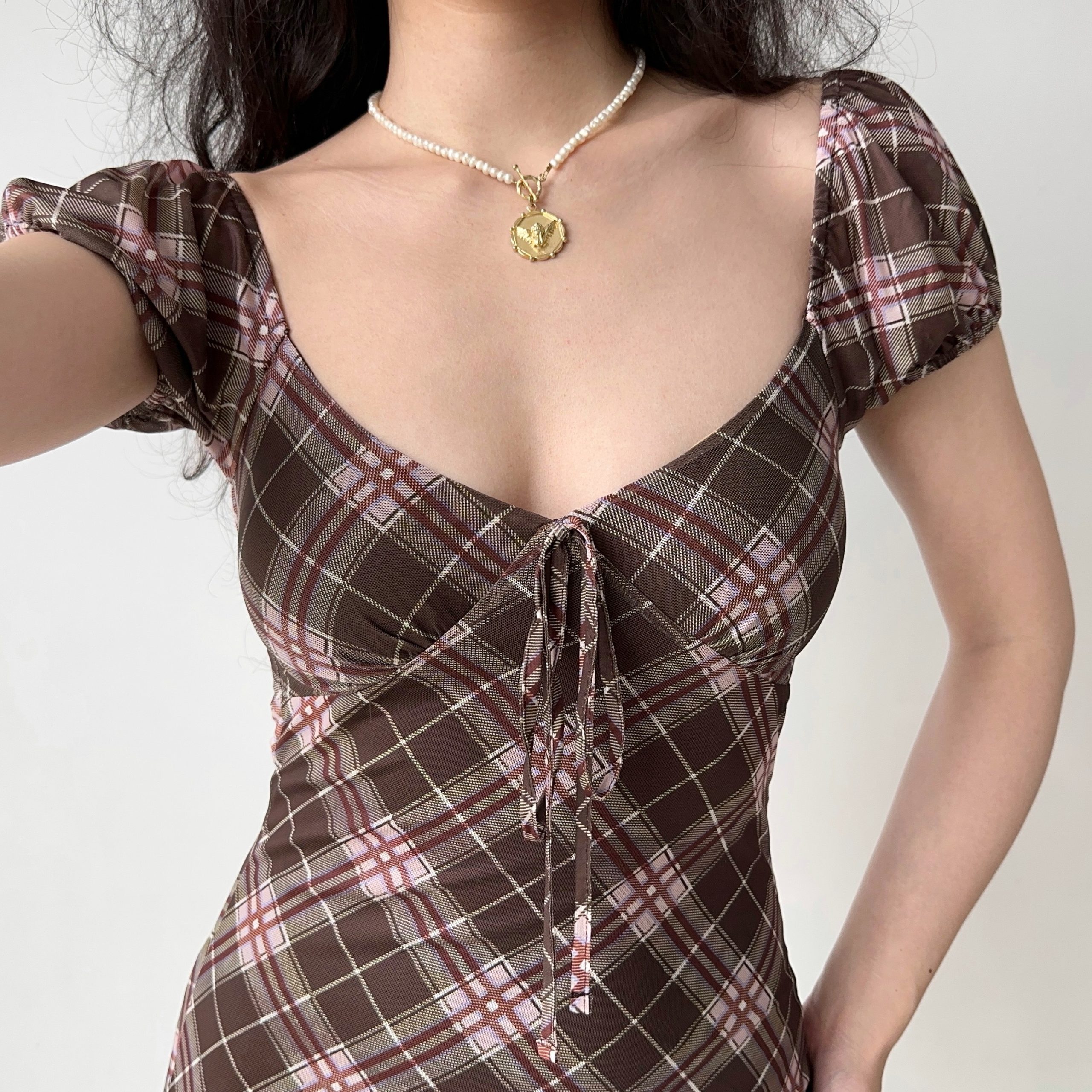 Vintage Puff Sleeve Plaid Dress - Women's Summer Slim A-Line Short Skirt - Y2K Trendy Hot Girl Style Vintage Puff Sleeve Plaid Dress - Women's Summer Slim A-Line Short Skirt - Y2K Trendy Hot Girl Style