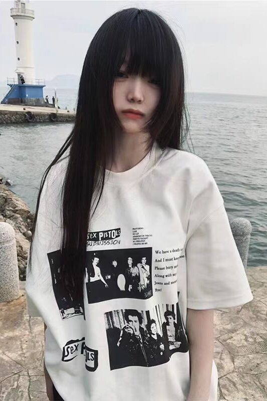 Vintage Rock Band Poster Printed Loose Oversized Short-Sleeve T-Shirt for Women - Summer 2025 Y2K Style