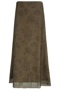 Vintage Rose Print Mesh Midi Skirt for Women, Wabi-Sabi Style, Low Waist, Draped, Retro Aesthetic, Hip-Covering, Long Straight Design