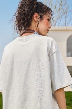 Vintage Rose Print Short Sleeve T-Shirt for Couples - Unisex American Streetwear Loose Fit 2025 Y2K Style