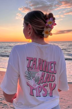 Vintage Seaside Vacation Style Printed Cotton Short Sleeve T-Shirt for Women - Oversized Trendy European American Fashion