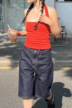 Vintage Street Style Five-Point Denim Shorts for Women, Slim Fit Boyfriend Capris, Casual American Fashion, Summer Essential