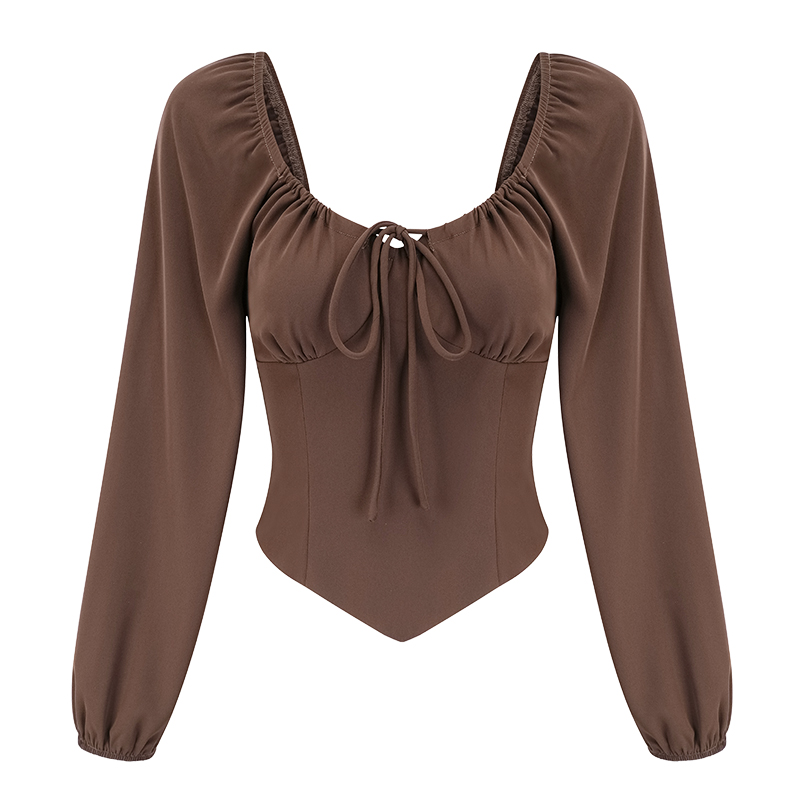 Vintage Waist-Cinching Lantern Sleeve Long Sleeve Shirt for Women - Slim Fit Flattering Top for Spicy Girls, Y2K Inspired Fashion Vintage Waist-Cinching Lantern Sleeve Long Sleeve Shirt for Women - Slim Fit Flattering Top for Spicy Girls, Y2K Inspired Fashion