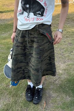 Vintage Washed Camouflage Skirt for Women - Casual American-Style Summer Workwear, Niche Design, Trendy 90s Fashion