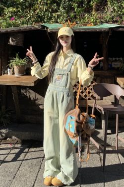 Vintage Washed Denim Overalls for Women - Casual Wide-Leg Jumpsuit for Spring/Summer 2025, Y2K Inspired Fashion