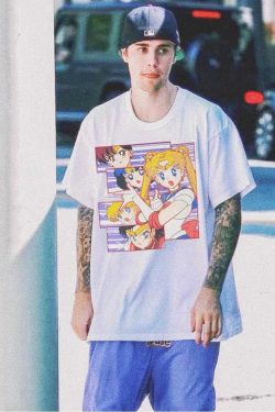 Vintage Water Washed Sailor Moon Short Sleeve T-shirt for Men and Women - 90s Inspired Sailor Senshi Graphic Tee