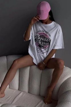 Vintage White Short-Sleeve T-Shirt for Women - Retro American High Street Loose Fit Top with Spicy Girl Style