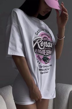 Vintage White Short-Sleeve T-Shirt for Women - Retro American High Street Loose Fit Top with Spicy Girl Style