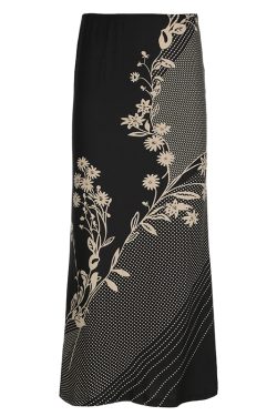 Wabi-Sabi Solitary Flower Printed Long Skirt - Women's Vintage Low Waist Mid-Length Straight Skirt in Yamamoto Wind Plant Series