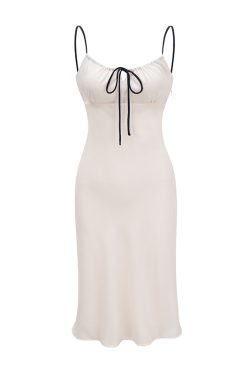 Waist-Defining A-Line Mid-Length Bodycon Slip Dress for Women - European and American Style White Strap Dress