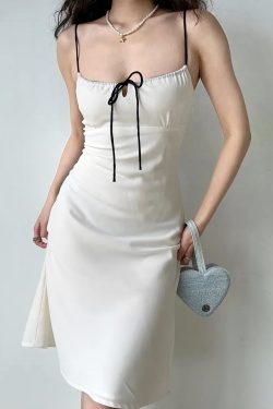 Waist-Defining A-Line Mid-Length Bodycon Slip Dress for Women - European and American Style White Strap Dress