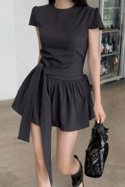 Waist Tie Short Sleeve Dress with A-Line Floral Bud Skirt - Versatile Summer Style for Effortless Elegance