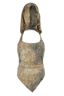 Wasteland Rock Music Festival Hooded Vest for Women - Backless Distressed Irregular Strap Design