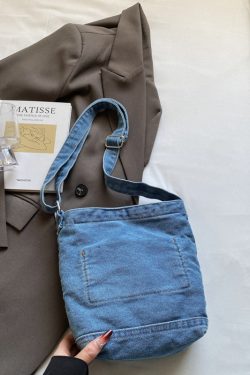 Water-Washed Blue Denim Crossbody Bucket Bag for Women - Casual 2025 Trendy Phone Bag