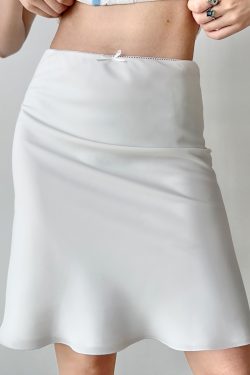 White Draped Midi Skirt for Women - Summer Mid-Waist Fitted Mermaid A-Line Skirt, European American Style, Chic Casual Fashion