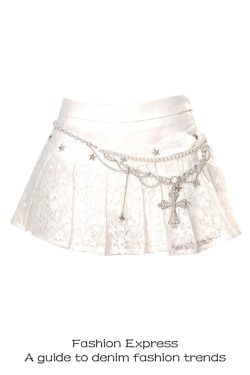 White Lace A-Line Pleated Half Skirt for Women - 2025 Summer Spring Ballet Style, Slimming Design for Trendy Looks