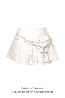 White Lace A-Line Pleated Half Skirt for Women - 2025 Summer Spring Ballet Style, Slimming Design for Trendy Looks