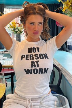 White Short-Sleeve T-Shirt for Women - American Retro Y2K Style, Summer ABG Hot Girl Fashion, European Inspired Top