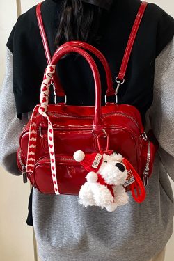 Winter 2025 Red Christmas Double Shoulder Bag - Trendy Large Capacity Student Bag with High-End Feel